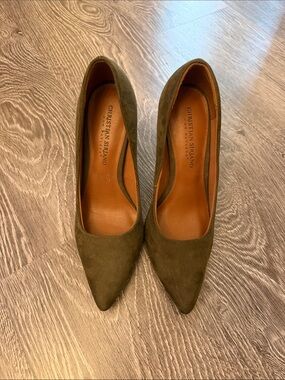 Christian Siriano Olive Green Suede Pointed-Toe Heels